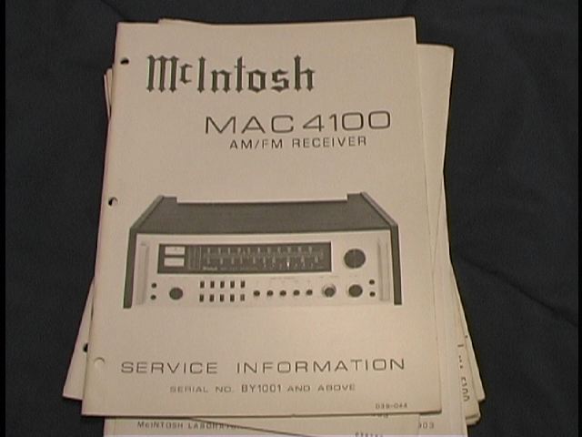MAC 4100 Receiver Service Manual Starting with Serial No BY1001 and Above  McIntosh